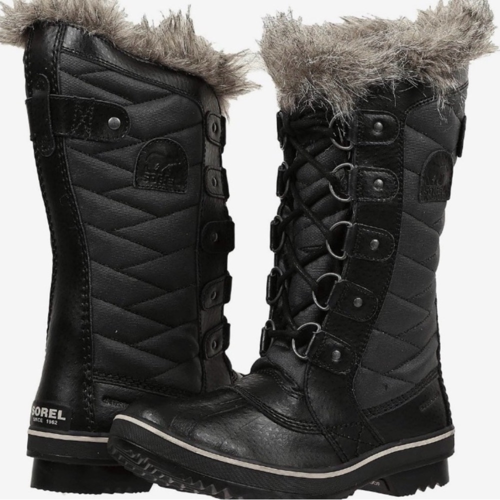 Sorel Black Quilted Lace-Up Faux Fur Trim Winter Boots (NEW) - Picture 4 of 6